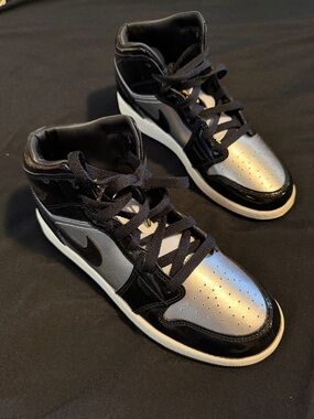 Jordan Black & Metallic Silver Mid-Top Sneakers